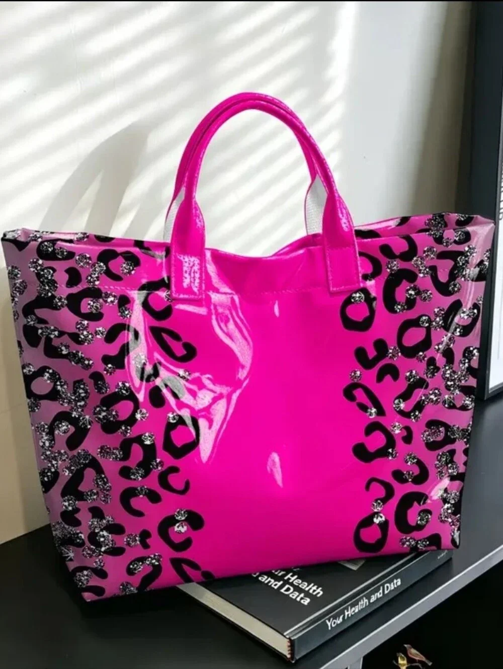Women Pink Leopard Tote Handbag